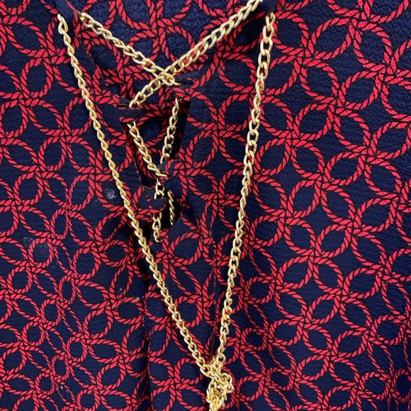 Michael Kors Blouse in red and navy blue, tunic style with full ruffle sleeve. - Picture 1 of 4